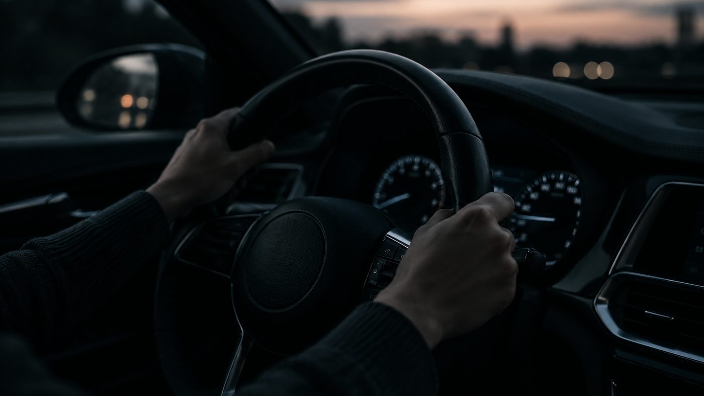 A learner at the wheel on a New England road